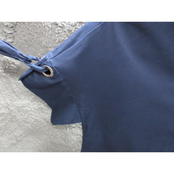 Chico's Womens No-Iron Blue Chic Stretch Bow-and-Grommet Tunic Top Sz 2, 12 US - Picture 4 of 16